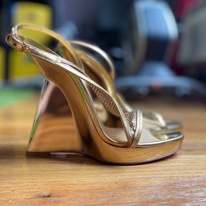 Christian Louboutin Gold Wedge Sandals Size 7